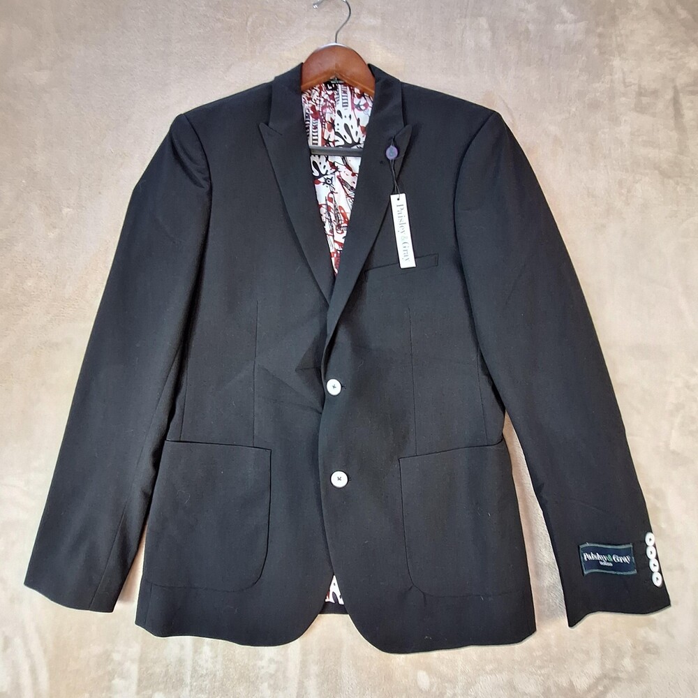 Paisley & Gray Blazer Mens 38R Black Slim Fit Double Vented Sport Coat